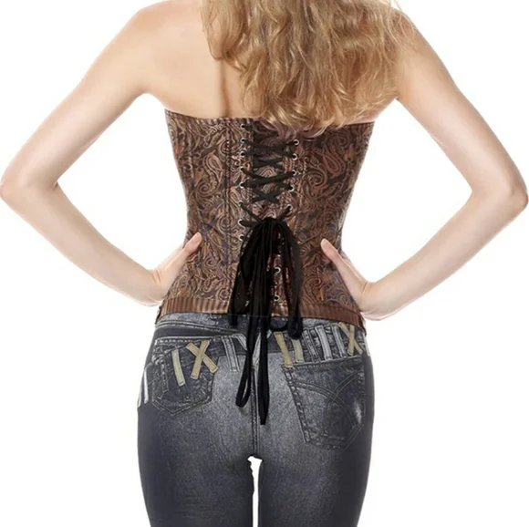 Steampunk Retro Brocade Victorian striped Corset Golden Brown - Picture 8 of 16